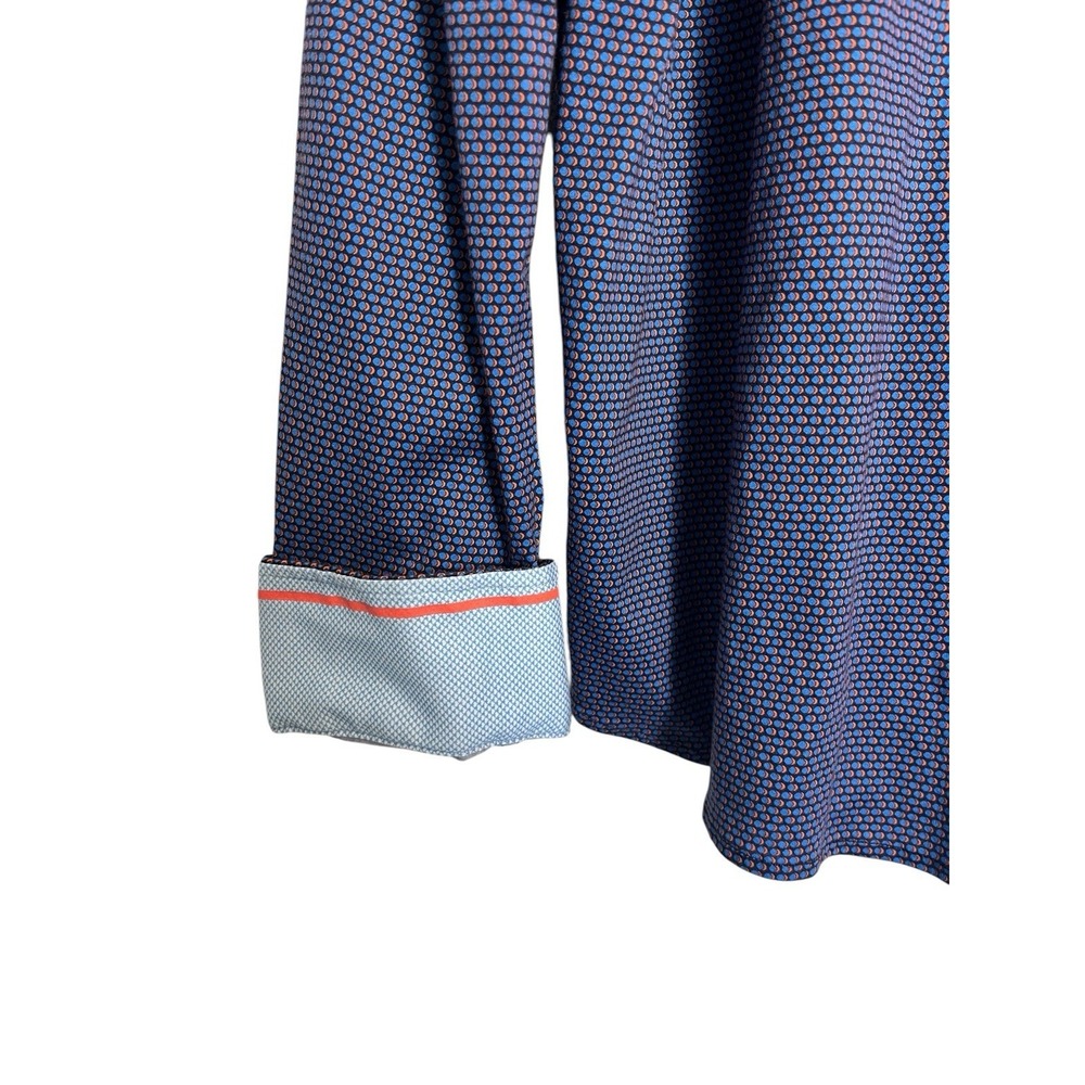 Butter Cloth Sz L Shirt Blue Geometric Circle Pattern Button Up Flip Cuff - Picture 4 of 10